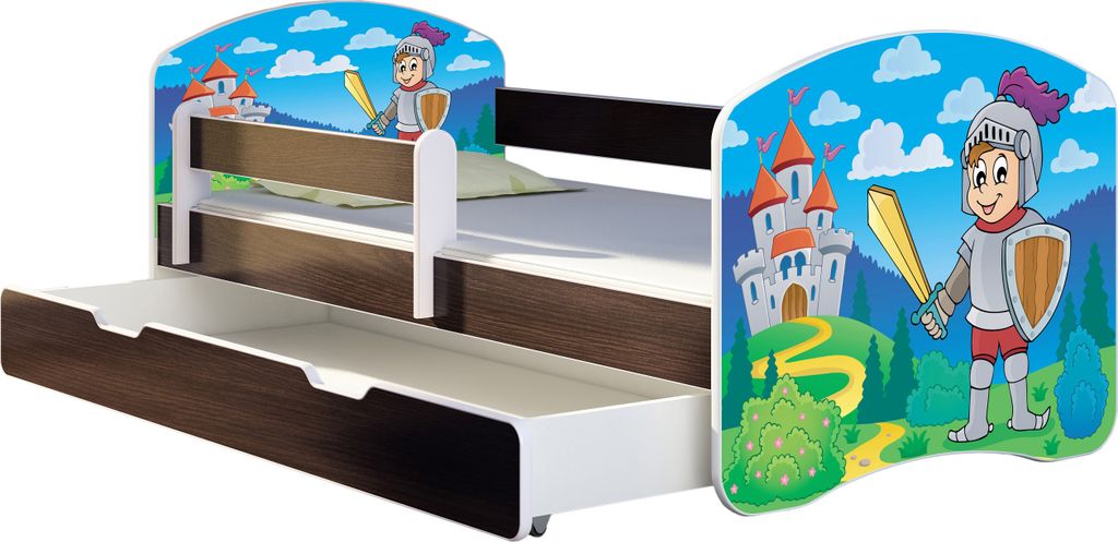 ACMA Jugendbett Kinderbett Junior-Bett Komplett-Set mit Matratze Lattenrost und Rausfallschutz Wenge 32 Ritter 160x80 + Bettkasten