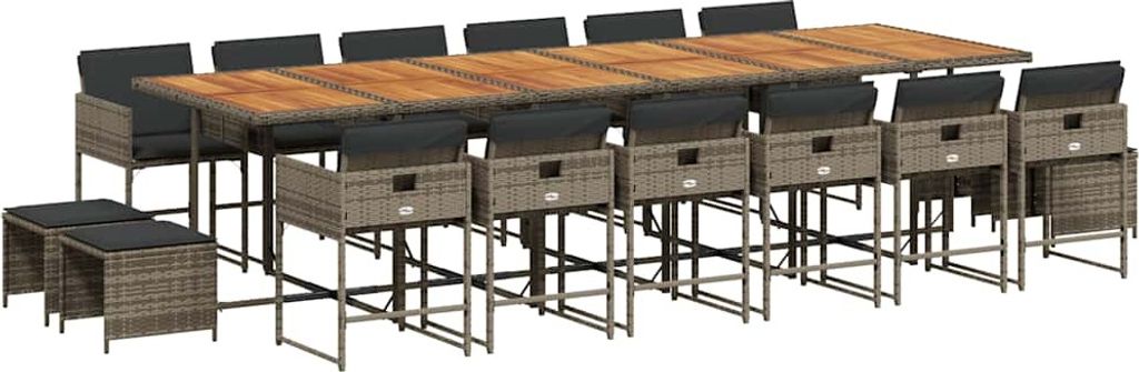 vidaXL 17-tlg. Garten-Essgruppe mit Kissen Grau Poly Rattan