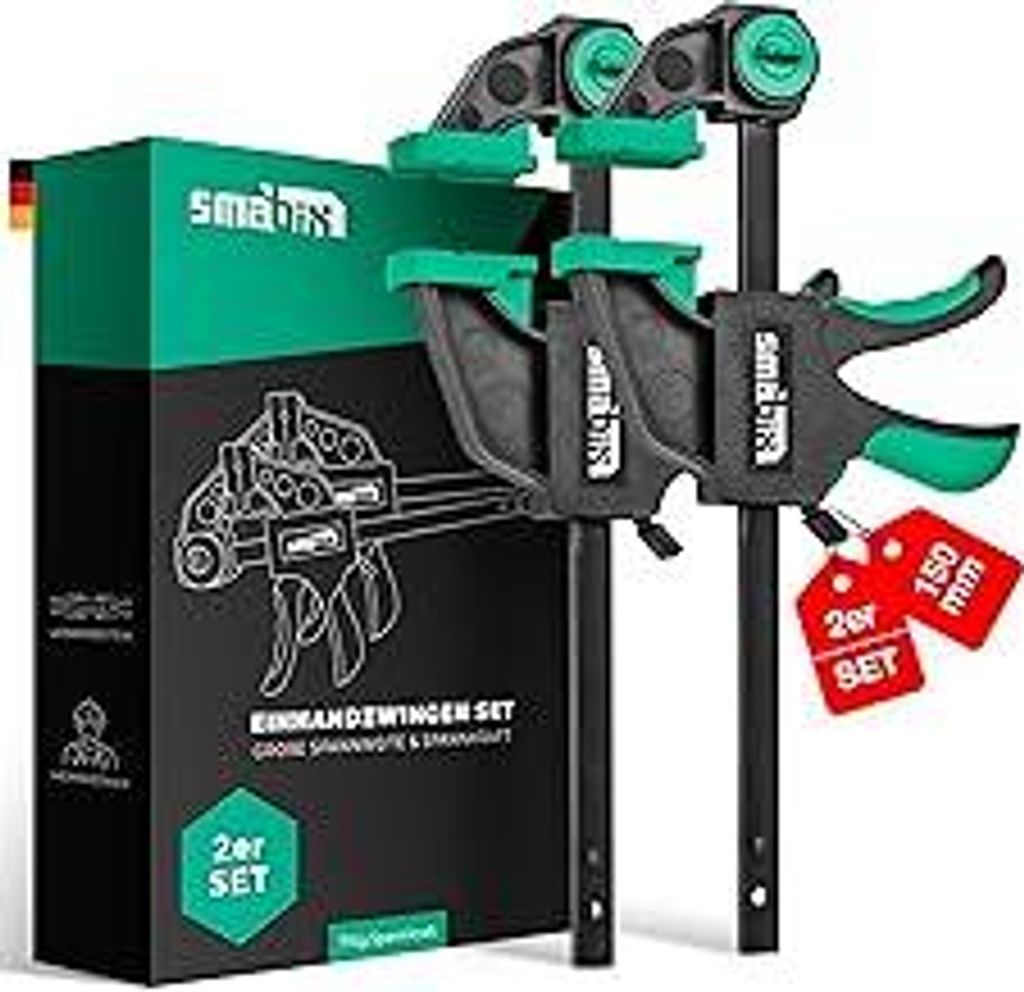 Einhandzwingen 2er Set zum Spannen, Dehnen, Fixieren mit einer Hand, 71Kg Spannkraft, Spannweite 300 mm, Dehnbereich 155mm - 500mm, Einhandzwinge, ...