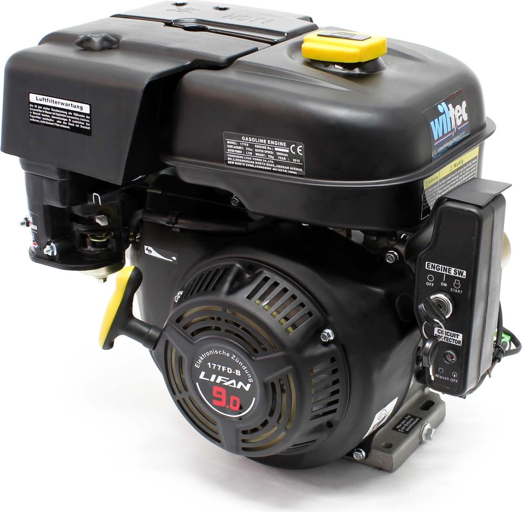 LIFAN 177 6,6 kW (9 PS) Einzylinder Benzinmotor mit Seilzug- und E-Start für Kleinmaschinen & Karts, luftgekühlter 4-Takt Motor mit 25,4 mm Kurbe...
