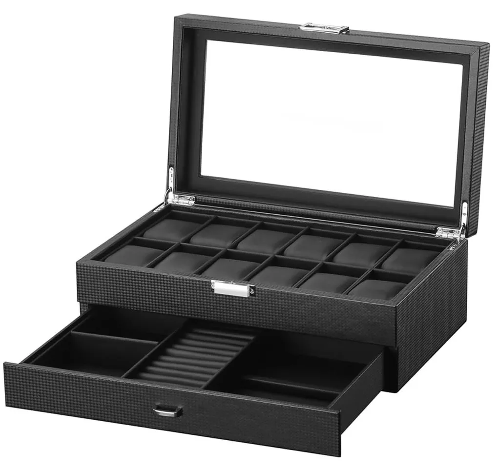 Coffret à montres en fibre de carbone W60B avec tiroir bijoux