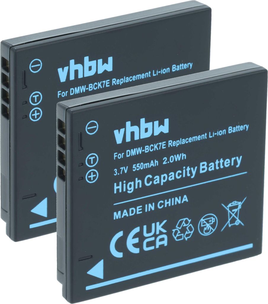vhbw 2x Akku kompatibel mit Panasonic Lumix DMC-FX78N, DMC-FX78K, DMC-FX78S, DMC-FX78P, DMC-FX80, DMC-FX78W, DMC-FX90 Kamera (550 mAh, 3,7 V, Li-Ion)