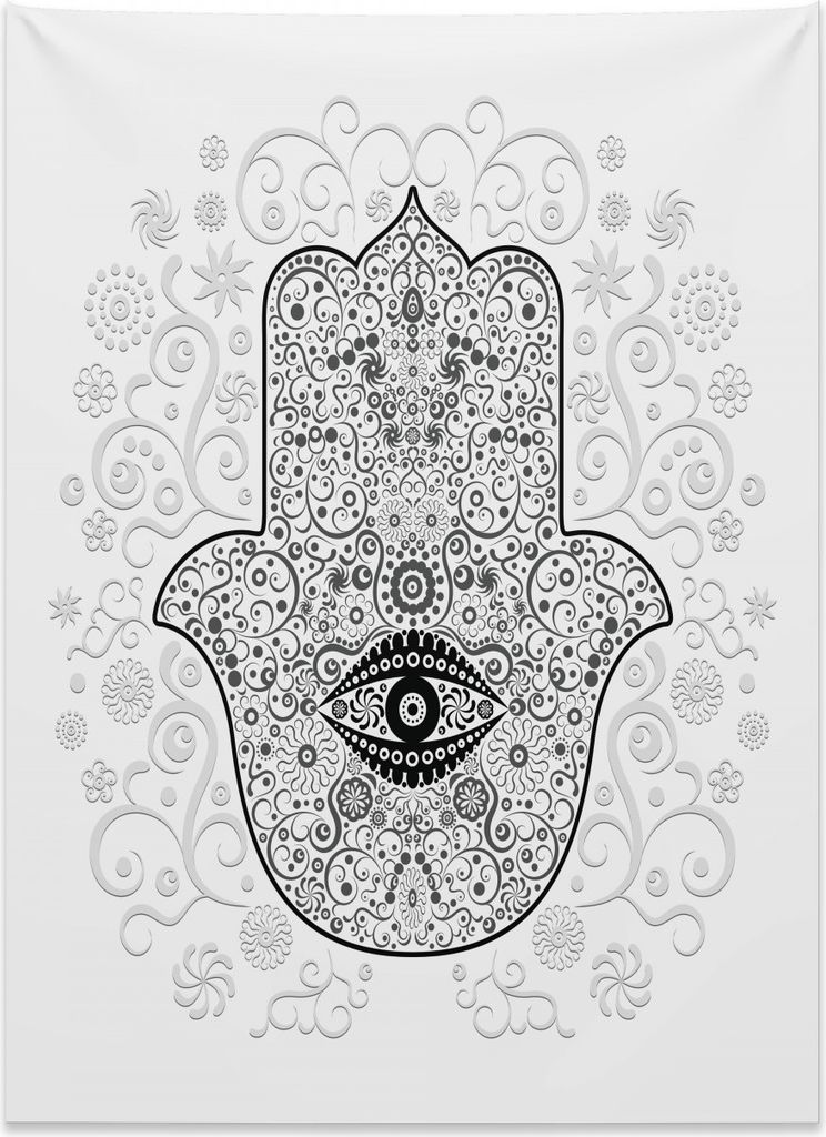 Abakuhaus Hamsa Wandteppich, Göttlichkeits-Schutz-Zeichen aus Weiches Mikrofaser Stoff Kein Verblassen Klare Farben Waschbar, 110 x 150 cm, Weiß ...