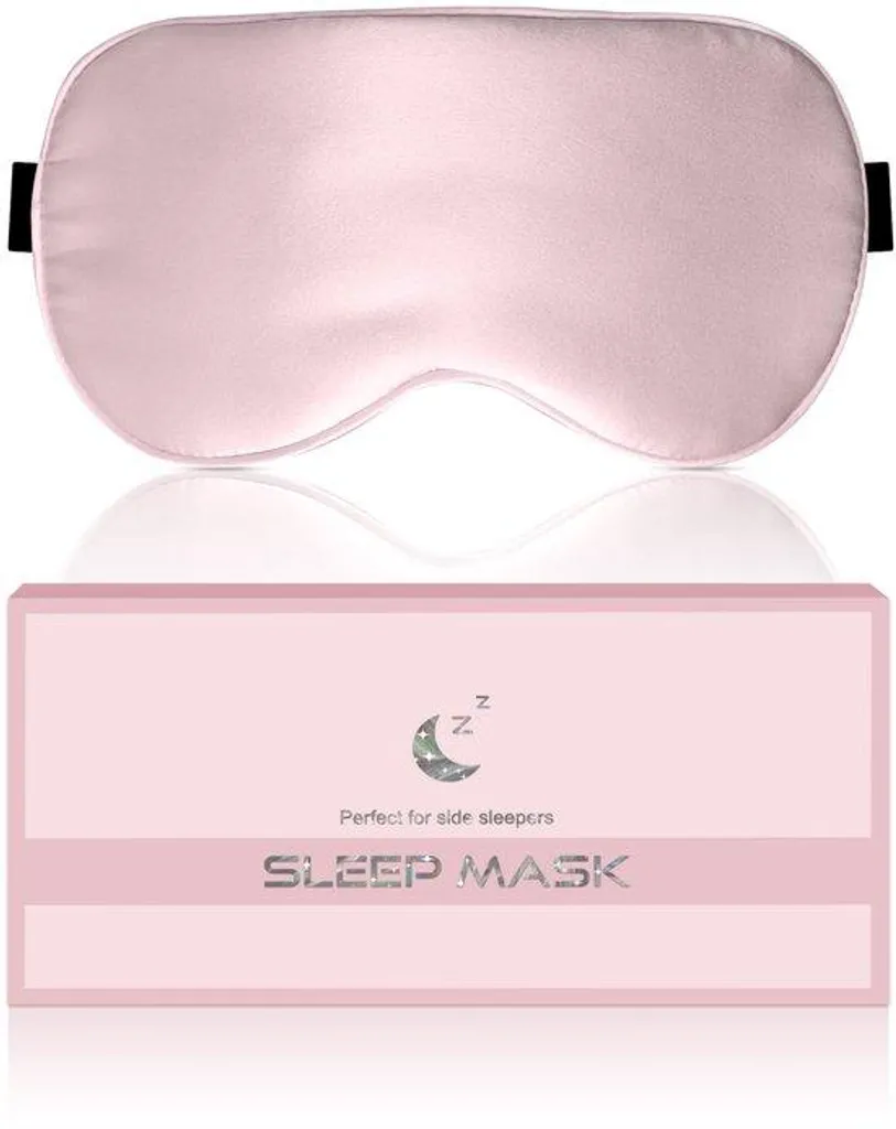 Masque de nuit occultant en soie rose 22mm pour sommeil profond calme