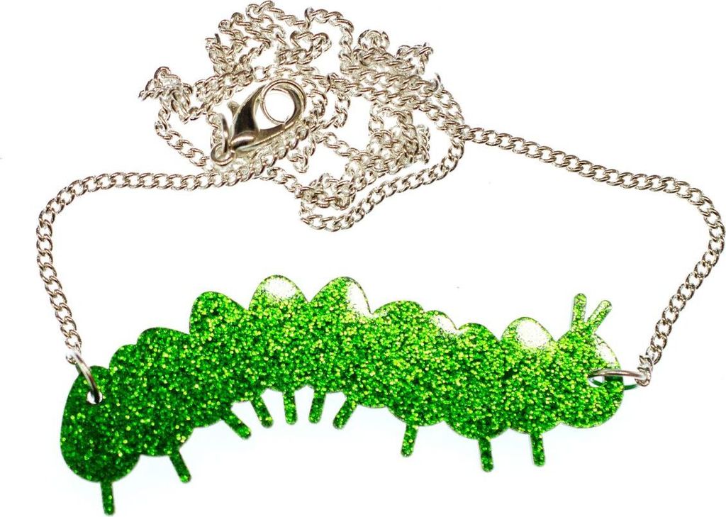Raupe Kette Miniblings Halskette 45cm Insekt Natur Kinder grün Glitzer grün