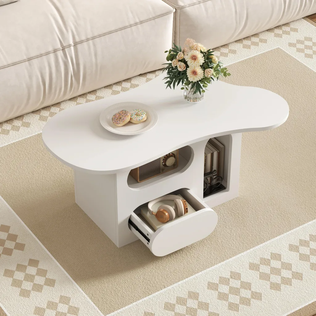 Table basse design blanc pour optimiser l'espace de votre salon moderne