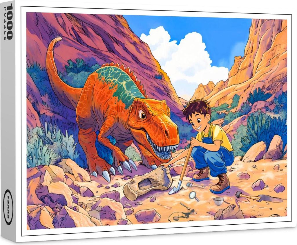 raxxa Premium-Puzzle "Anime boy with T-Rex on fossil hunt", 1000 Teile