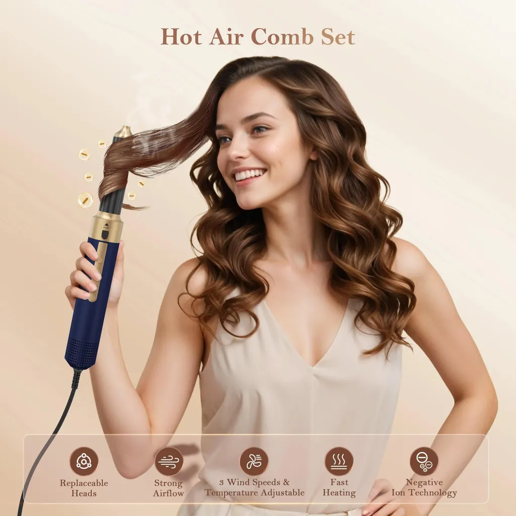 Brosse à air chaud anti-frisottis 6 en 1 - Solution volume et lissage
