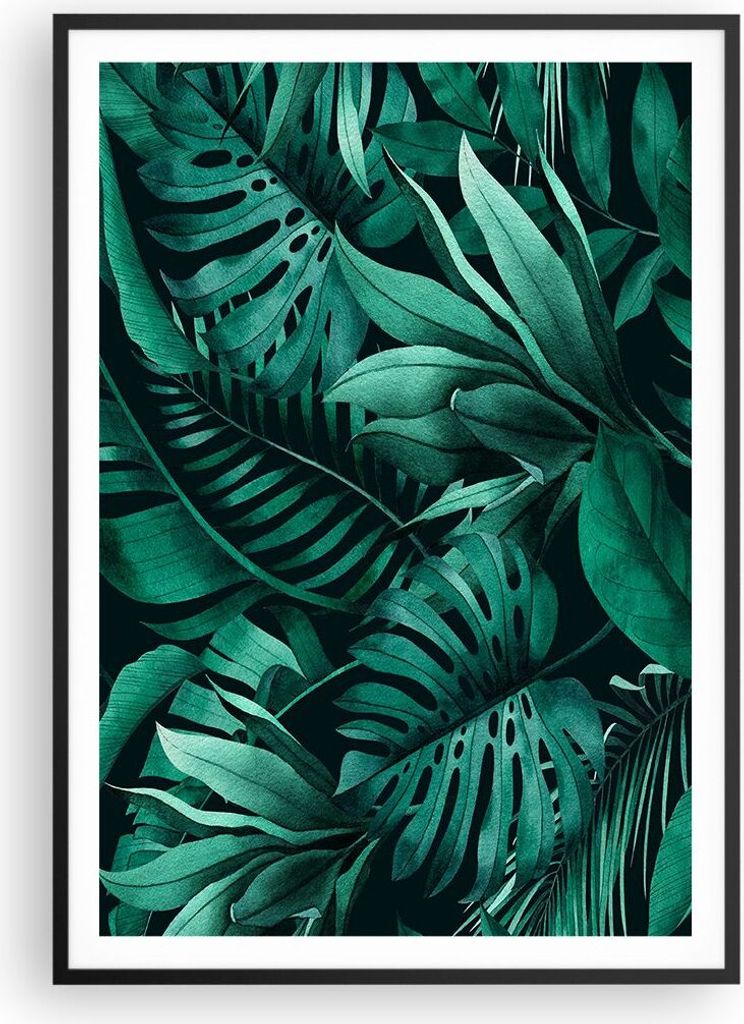 Gerahmtes Poster - Schwarzer Rahmen - Blätter Grafiken Monstera - 70x100 cm - Wand Bild - Wanddeko - Wandbilder - Kunstposter - Wandposter - Bilde...