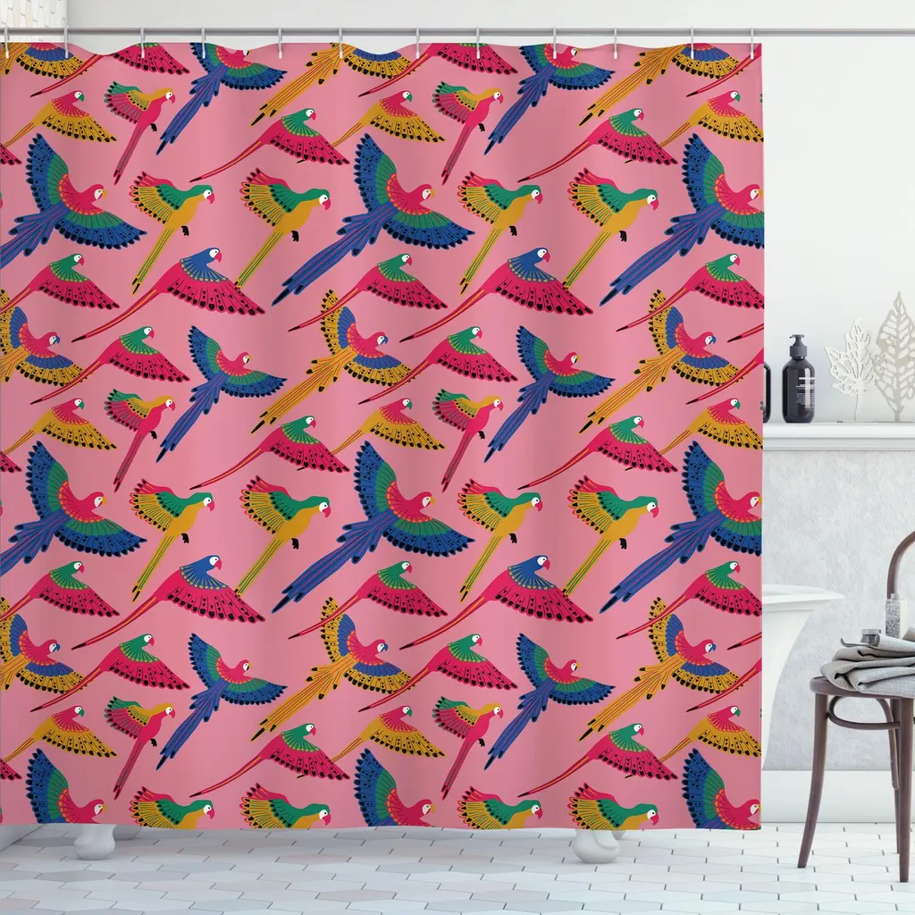 Tenda Doccia Tropicale Con Foglie Di Banana E Uccelli - Tessuto In Poliestere Impermeabile 180x180 Cm, Con 12 Ganci, Antimuffa E Antibatterico