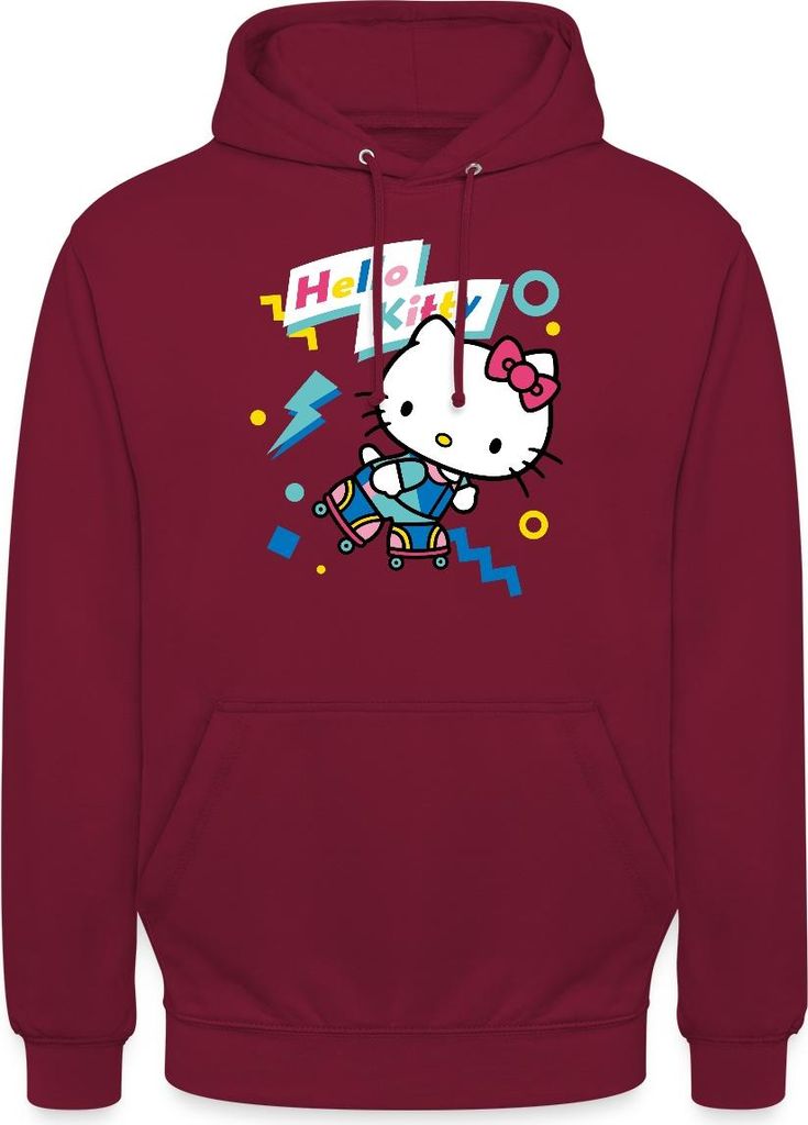 Spreadshirt Hello Kitty 90er Stil Mit Rollschuhen Uni Hoodie, M, Bordeaux