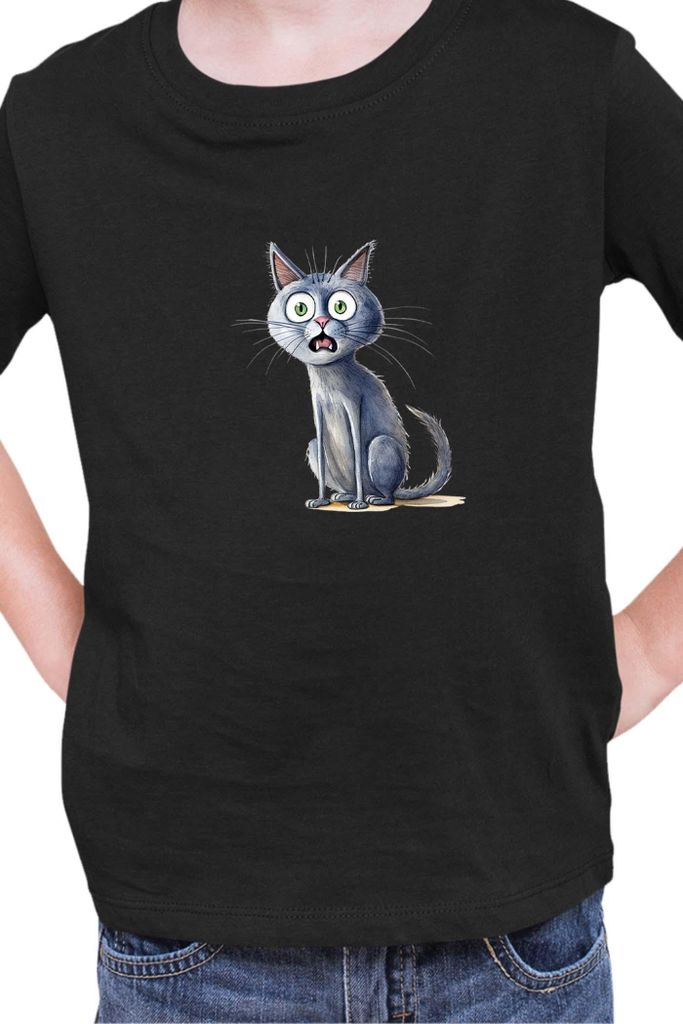 Kinder T-Shirt Funny Cats Breeds Blue Cat 026, 5-6 Jahr - 116 / Schwarz
