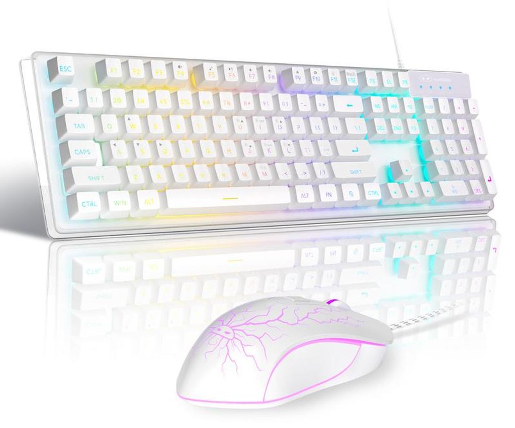 Tastatur Maus Set Kabelgebunden RGB, 104 Tasten Membran, USB, Anti-Ghosting, 3200 DPI Gaming Maus, Kompatibel mit PC Laptop