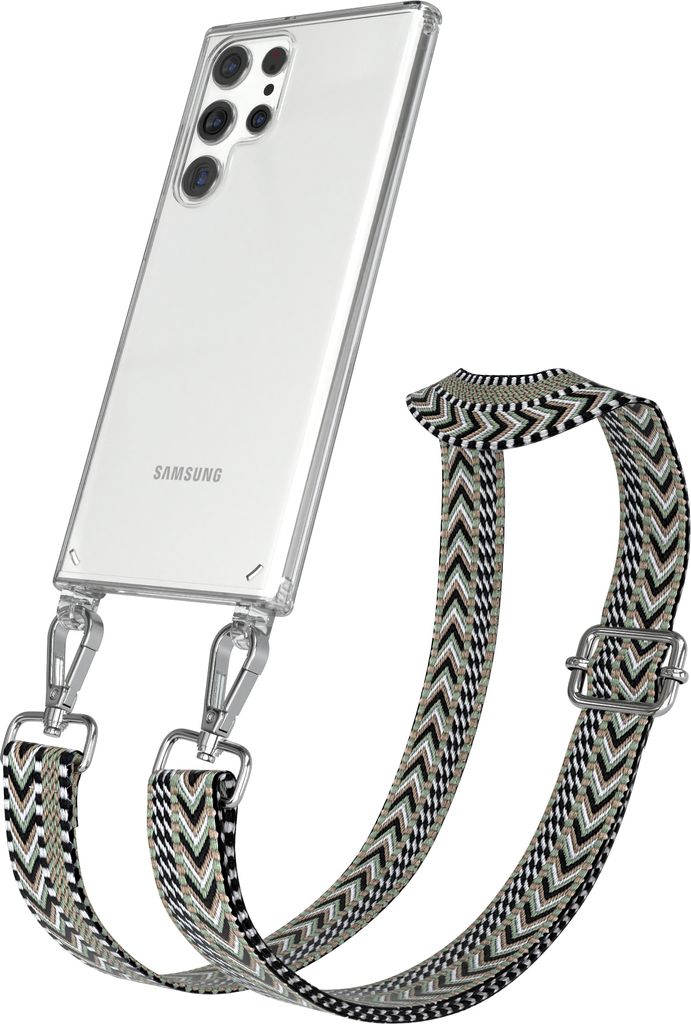 EAZY CASE Handykette - Verstellbarer Trageriemen kompatibel mit Samsung Galaxy S22 Ultra 5G, Handykordel mit transparenter Silikon-Hülle, Band in ...