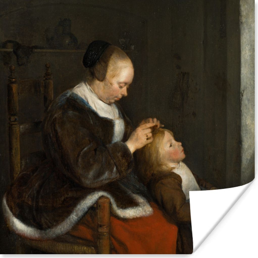 MuchoWow Poster Die Läusejagd - Gemälde von Gerard ter Borch 100x100 cm - Babyzimmer