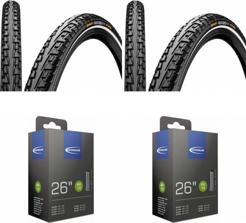 2x Reifen Continental Conti Ride Tour 26x1.75 + 2 x Schlauch Schwalbe AV13 40...