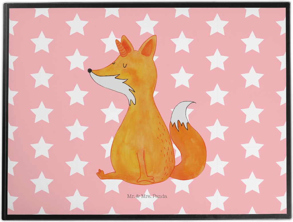 Mr. & Mrs. Panda Schreibunterlage Einhorn Fuchs - Rot Pastell - Geschenk, schreibtischunterlagen, schreibtischunterlage, Füchse, Unicorn, Fuchshö...