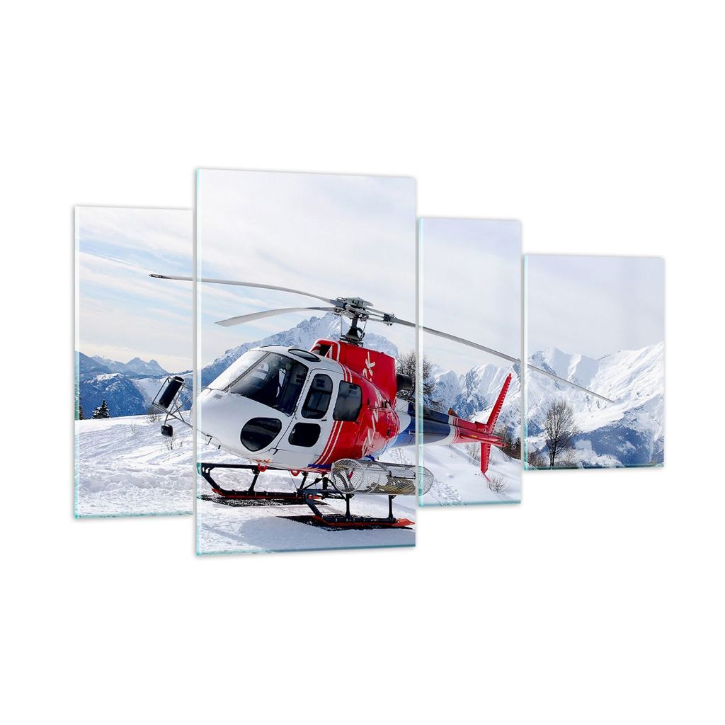 Bilder auf glas - Hubschrauber Berge Gipfel Winter - 120x70cm - Glasbilder - Wandbilder - Kunstdruck - zum Aufhängen bereit - Wanddekoration aus G...