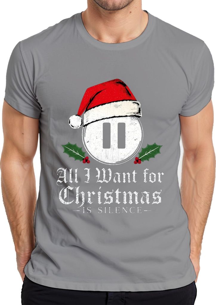 All I Want for Christmas is Silence introvert Santa hat holly Herren T-Shirt, Grau, 3XL