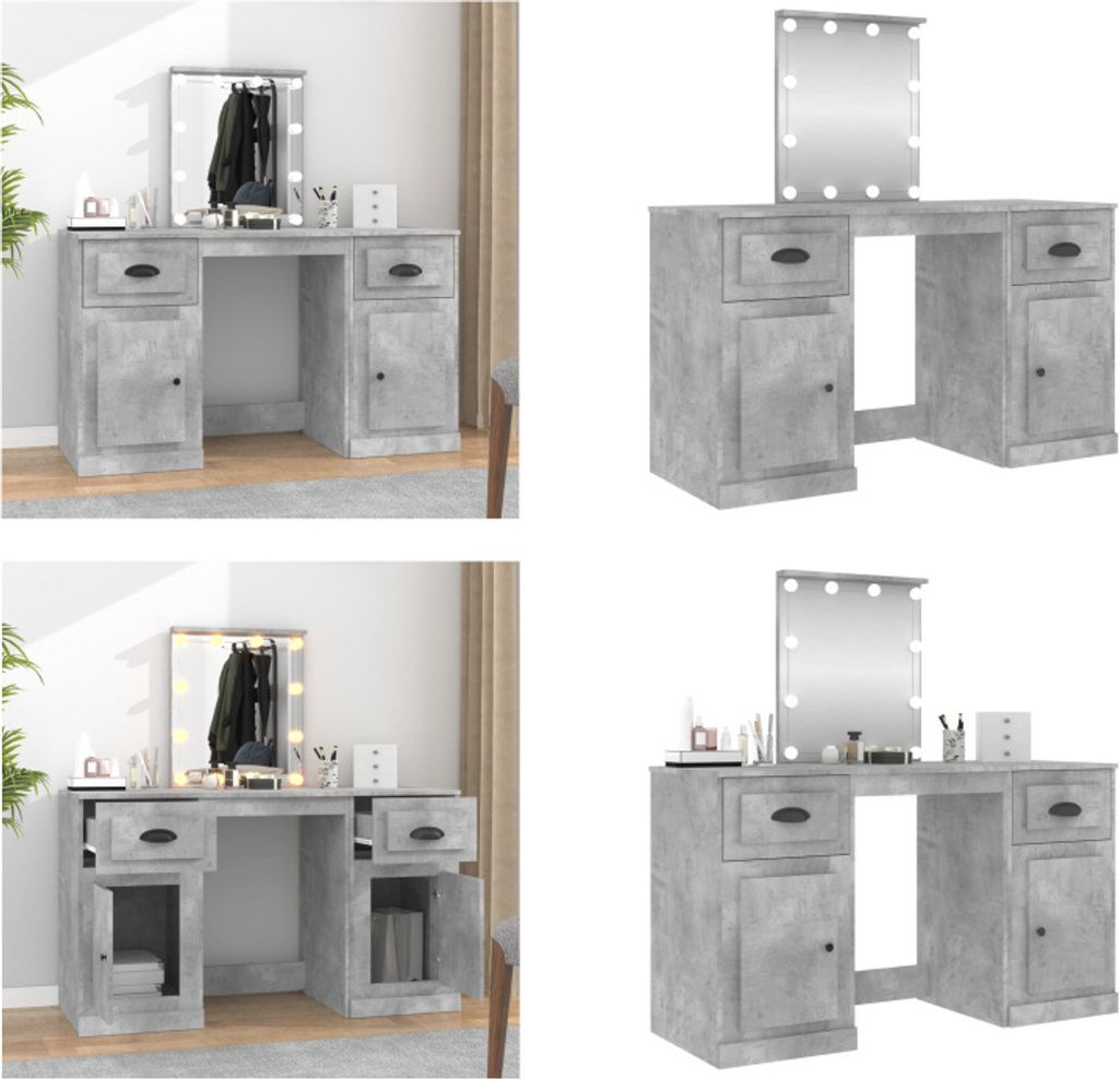 vidaXL Schminktisch mit LED Leuchten Betongrau 130x50x132,5 cm - Schminktisch - Schminktische - Kosmetiktisch - Frisiertisch