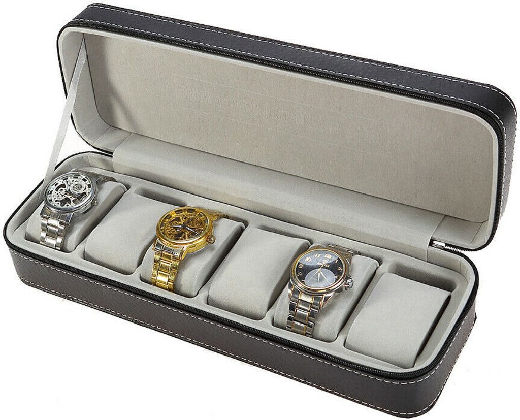 6-Slots Uhrenbox wasserdicht staubdicht für 6 Uhren Sammler Organizer Schmuckbox Reißverschlusstasche Geschenk für Valentinstag Weihnachten Gebu...