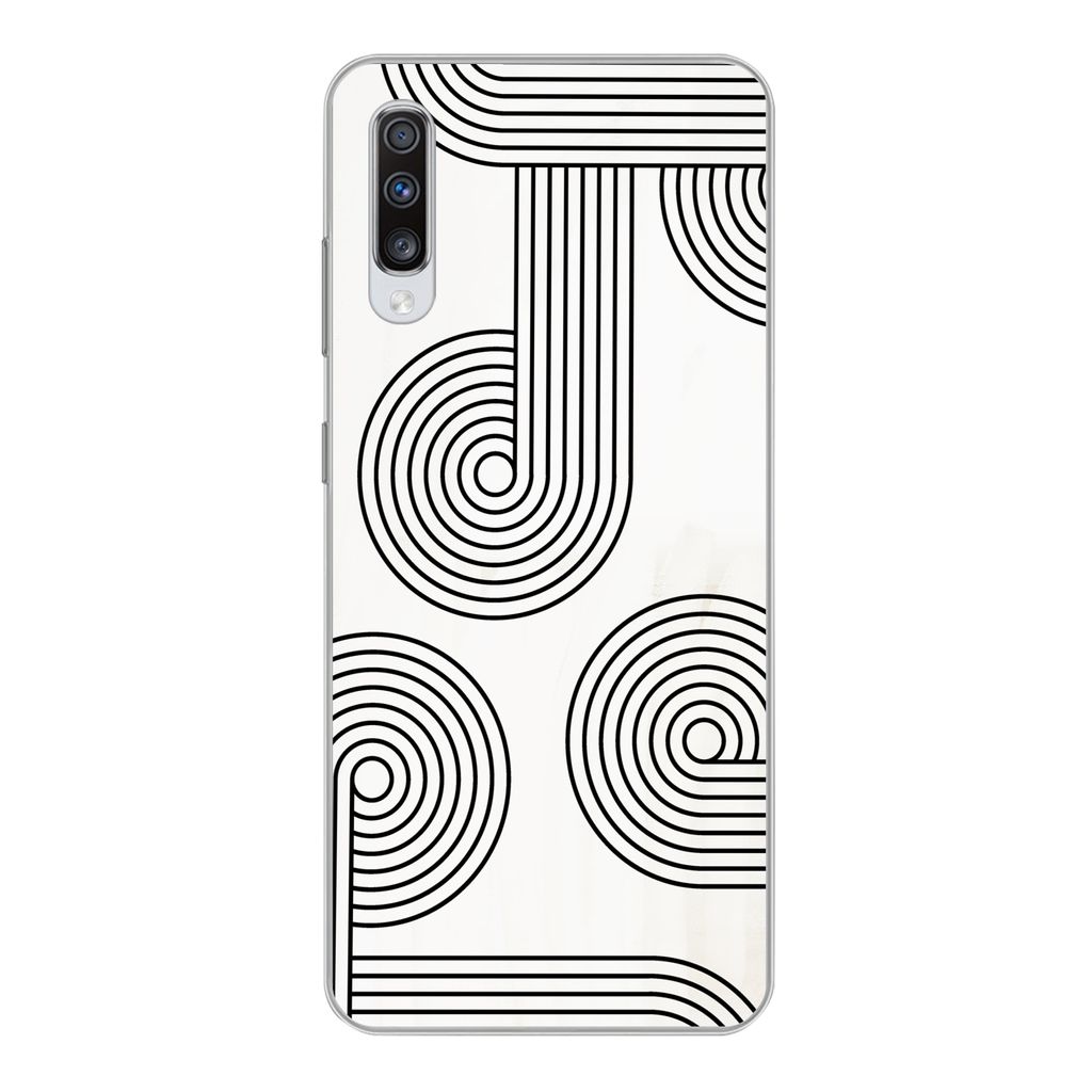 MuchoWow Handyhülle Schutzhülle Hülle für Samsung Galaxy A70 Abstrakt - Schwarz - Weiß - Kreis Silikon Softcase Handy Hülle - Schutzhaube