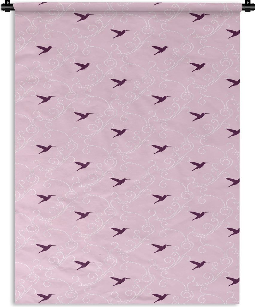 MuchoWow Wandteppich Wandbehang Vogel - Muster - Rosa 150x200 cm Tapisserie Dekoration Wandtuch - Wandaufhängung - Moderner