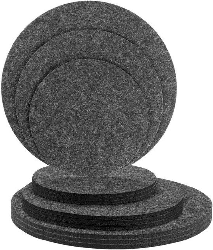 Set aus weichem Kunststoff für 12 Tischunterteller, Ø 20 cm, 25 cm, 30 cm, gläserne Unterlegscheiben in dunkelgrau für Getränke, Bar, Tassen