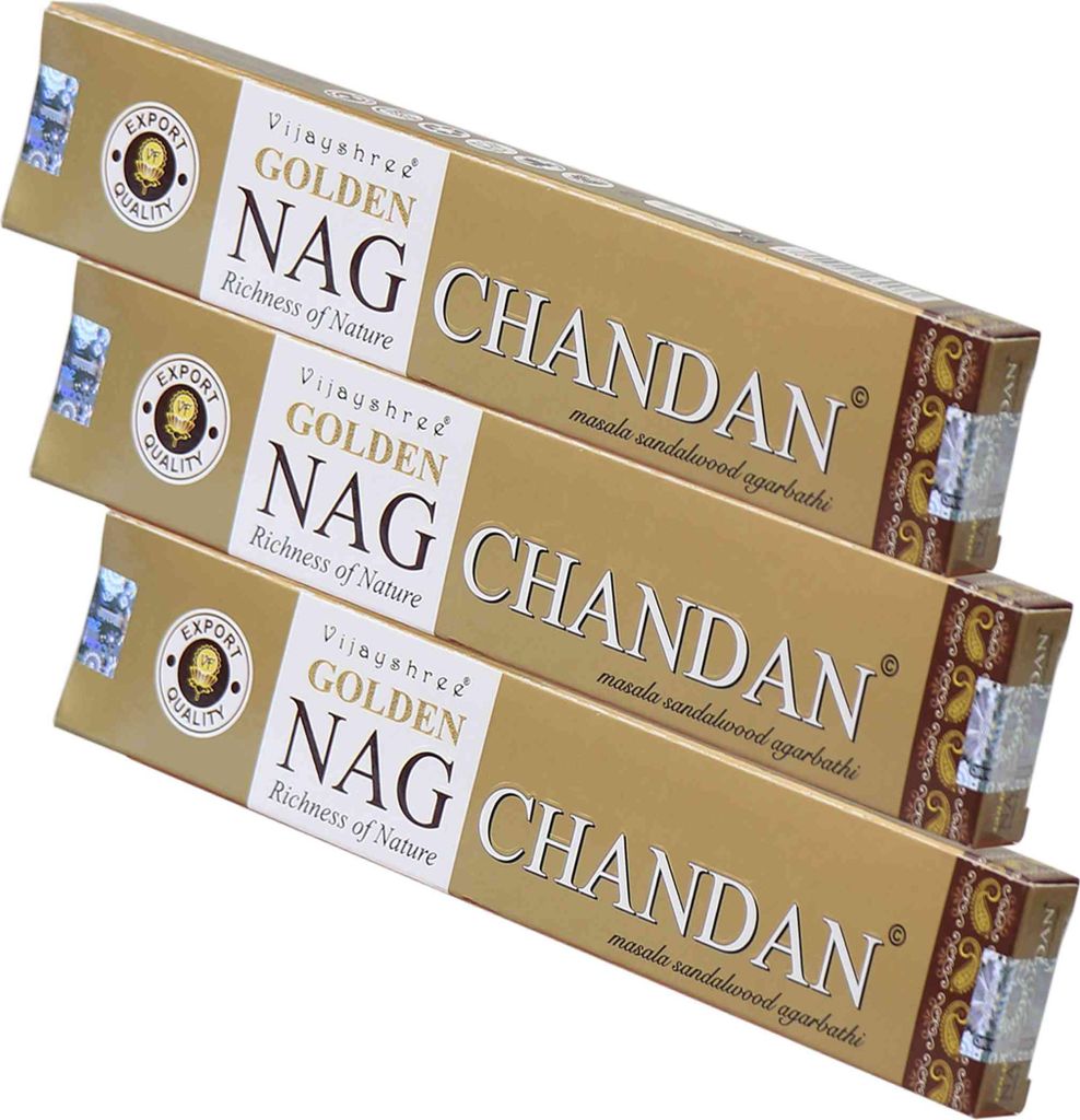 3x Golden Nag Chandan Räucherstäbchen 45g – Sandelholz Duft aus Indien Räucherwerk