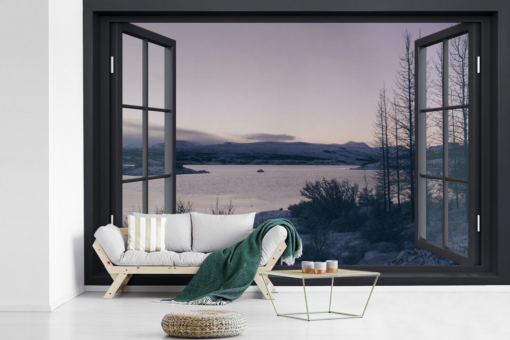 MuchoWow Fototapete für Wohnzimmer oder Schlafzimmer Wandtapete Vinyl Motivtapete Aussicht - Berg - Nacht - 420x280 cm - Zimmer für Kinder