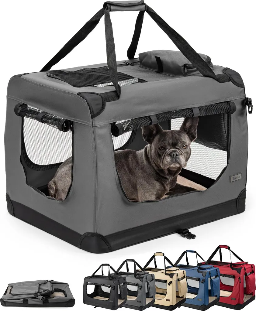 Box Pieghevole Cani 70x52x50 cm Grigio - Trasportino Auto in Tessuto