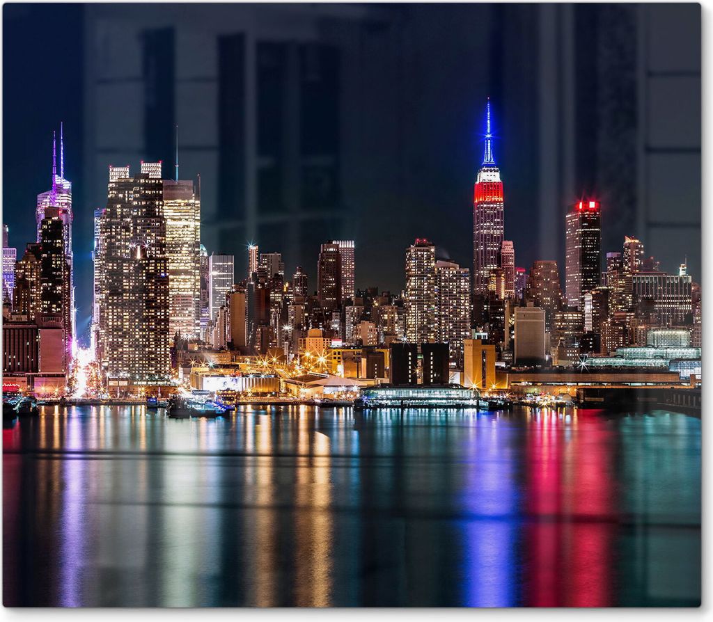 DEQORI Herdabdeckplatte Glas 1-tlg 'Chicago bei Nacht' Herd Abdeckung Küche