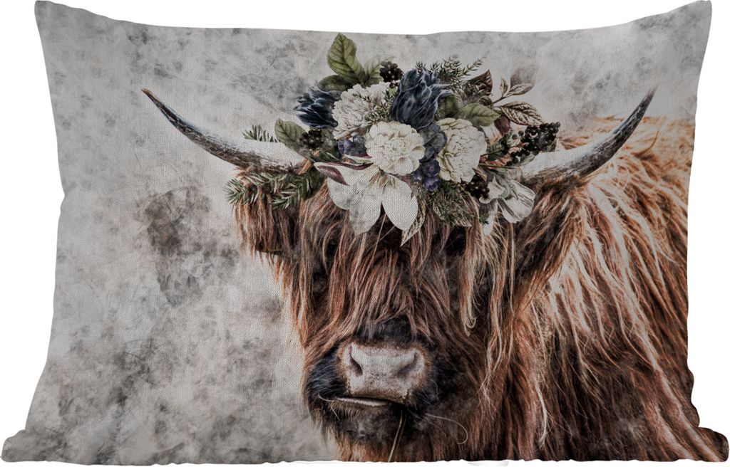 MuchoWow Outdoor Kissen - Schottisches Hochlandrind - Rauch - Bouquet - 50x30 cm - Wetterfest - Lounge Kissen - Sofa kissen - Wohnzimmer Dekoration