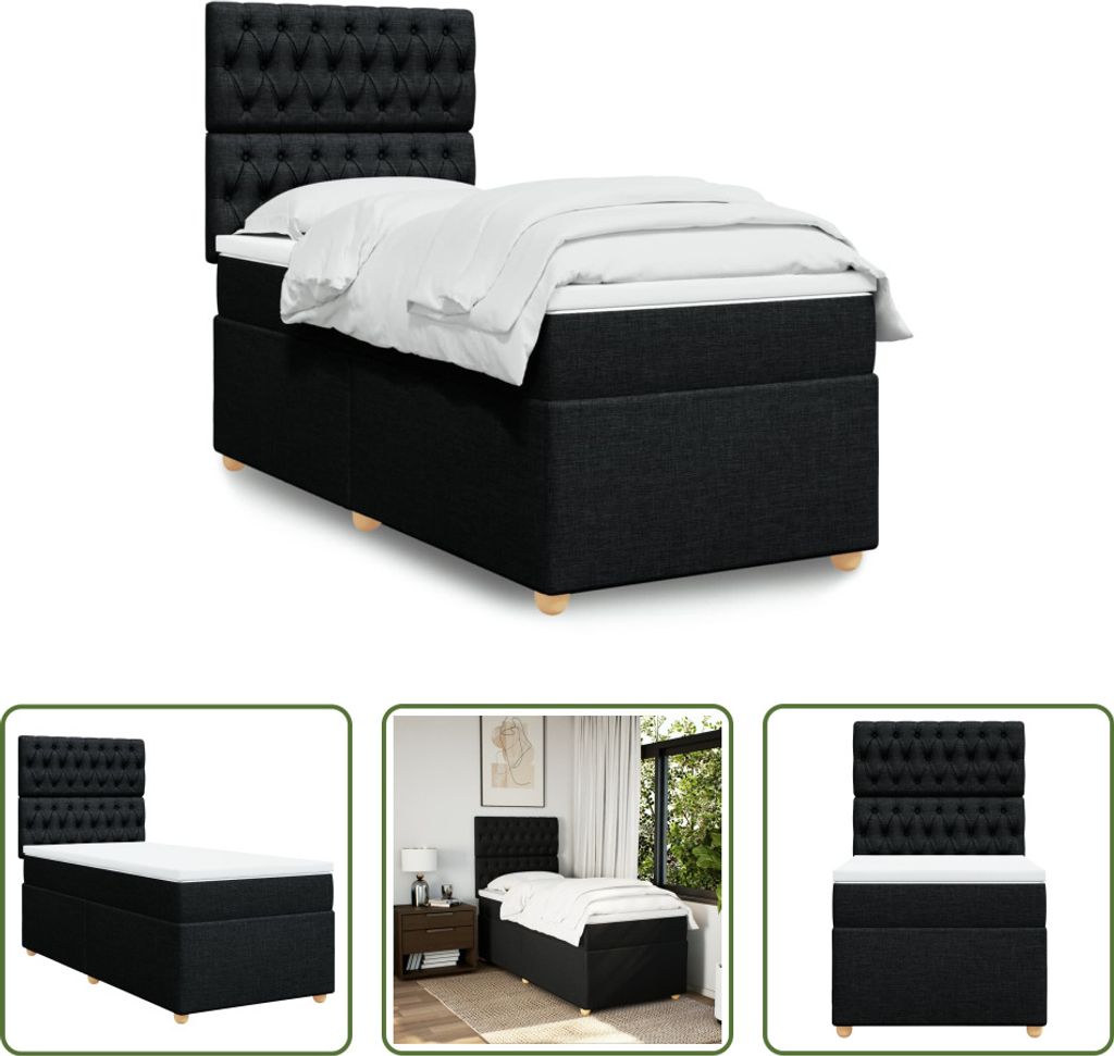 The Living Store Boxspringbett mit Matratze Schwarz 100x200 cm Stoff