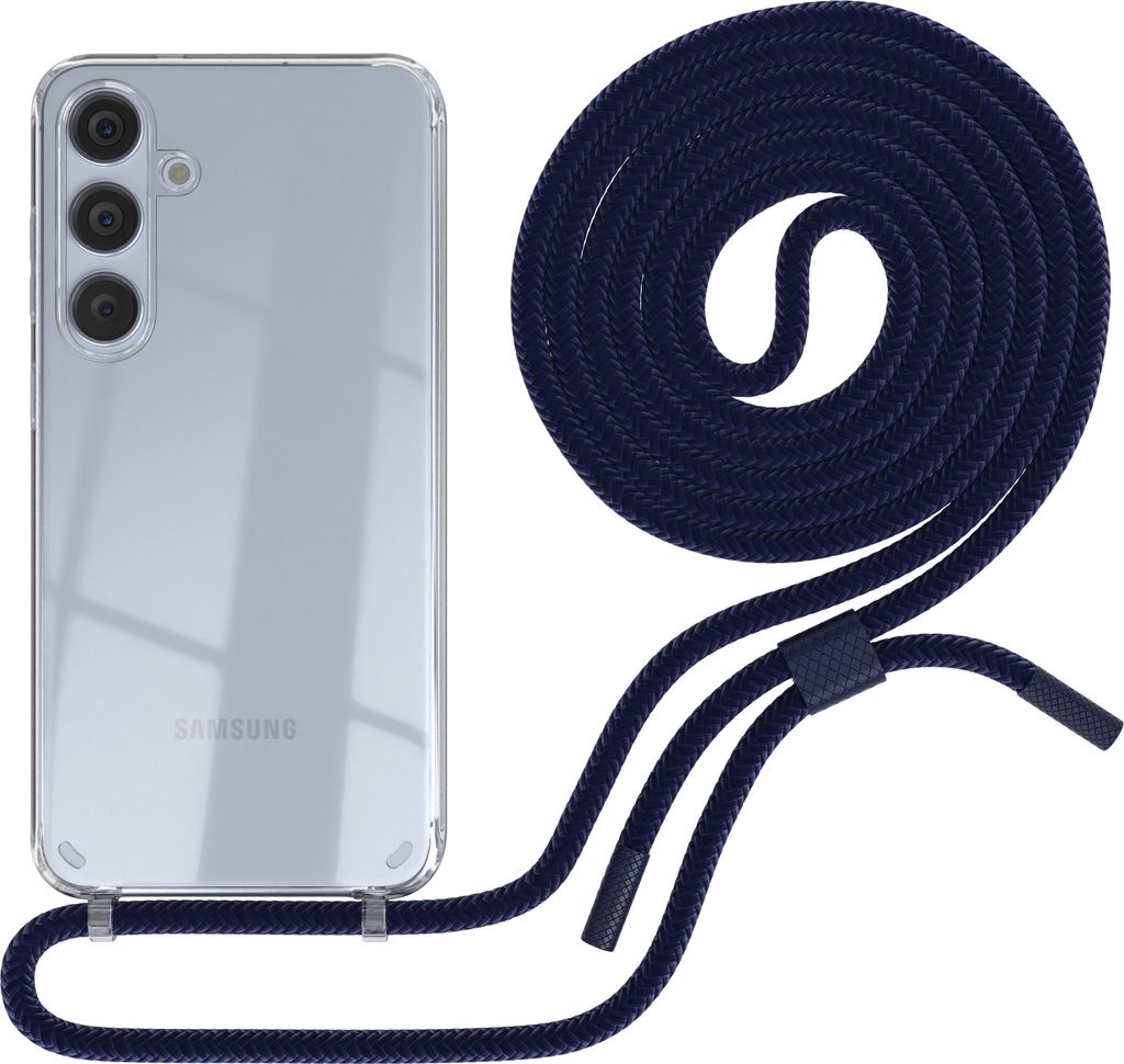 EAZY CASE Handykette für Samsung Galaxy S24 Plus, Clear Case aus Silikon, mit Umhängeband, abnehmbare Endstücke, Handyband in Blau