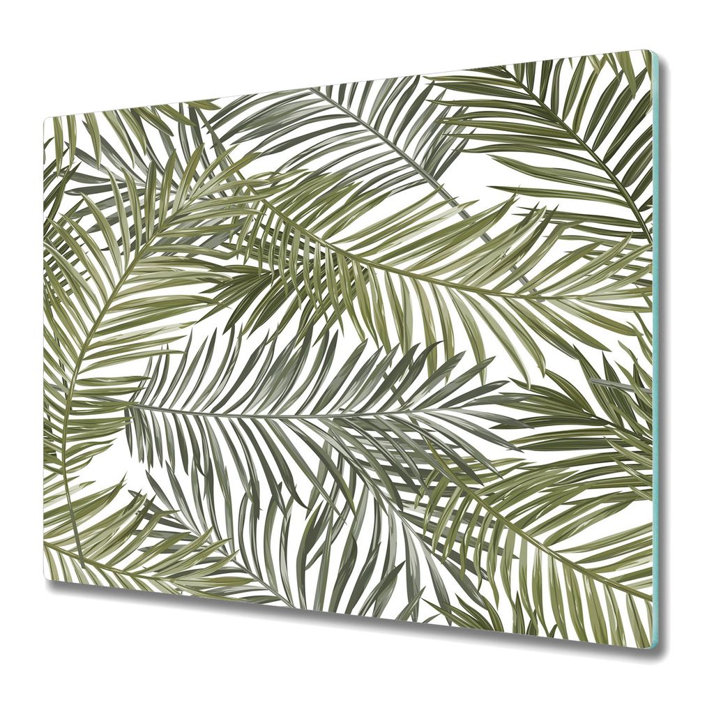 Küchenschneidebrett - Glasschneidebrett - Herdabdeckung - 60x52 - Grüne Palmenblätter