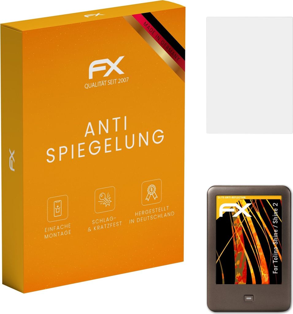atFoliX FX-Antireflex 2x Schutzfolie kompatibel mit Tolino Shine / Shine 2 Displayfolie