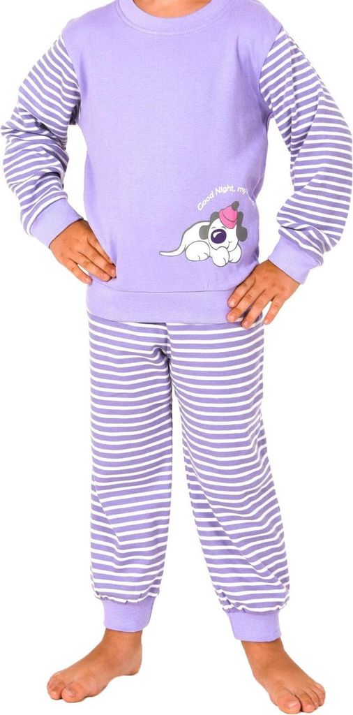 Mädchen Pyjama langarm mit Bündchen – Interlock, Grössen 86 bis 110 – 251 701 96 390 ; flieder , 92