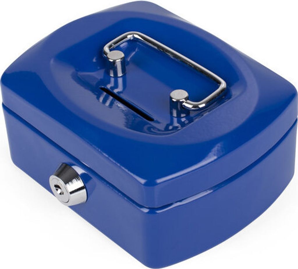 1x Geldkassette Spardose mit Sparschlitz mit entnehmbaren Münzfach 125 mm blau