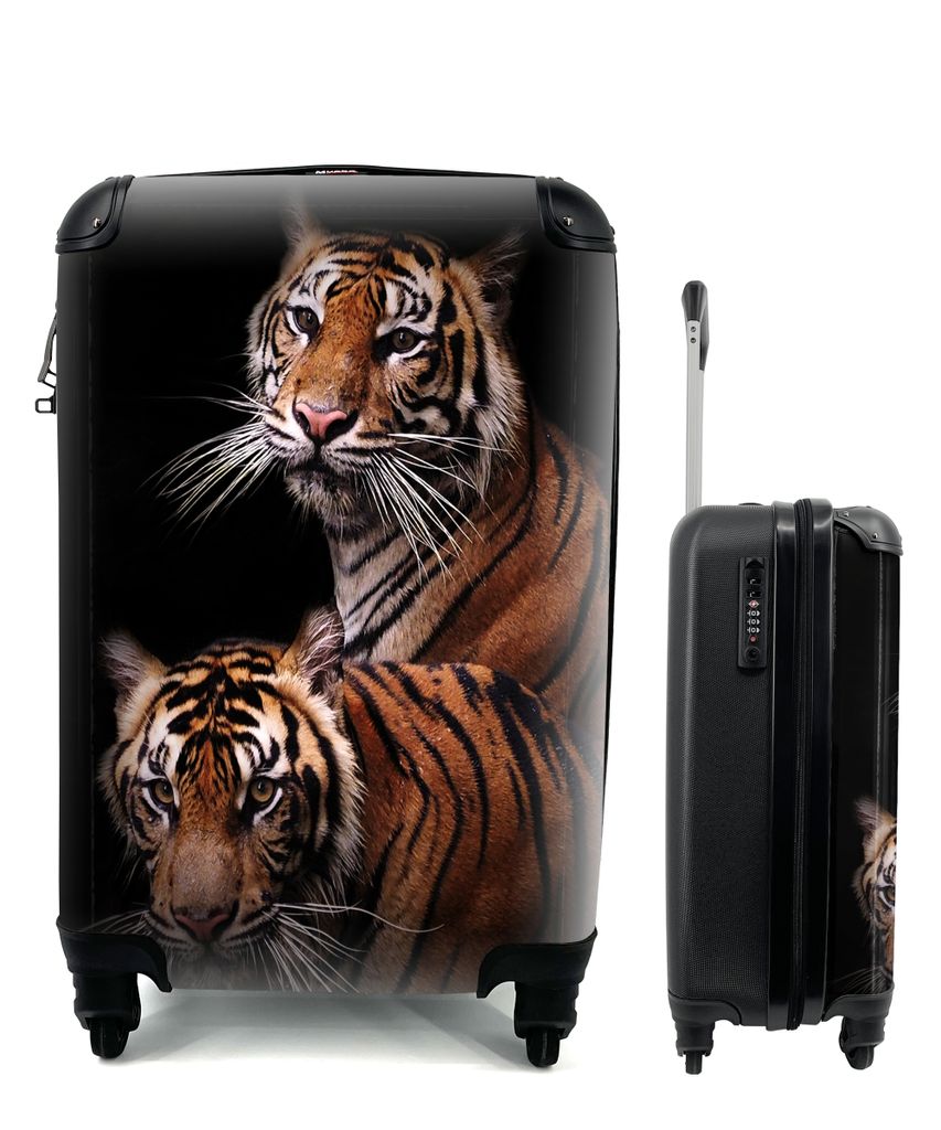 MuchoWow Koffer Handgepäck Trolley Rollkoffer Kleine Reisekoffer mit 4 Rollen - Tiger - Schwarz - Duo - Cabin Size < 55x40x23 cm & 55x40x20 cm -...