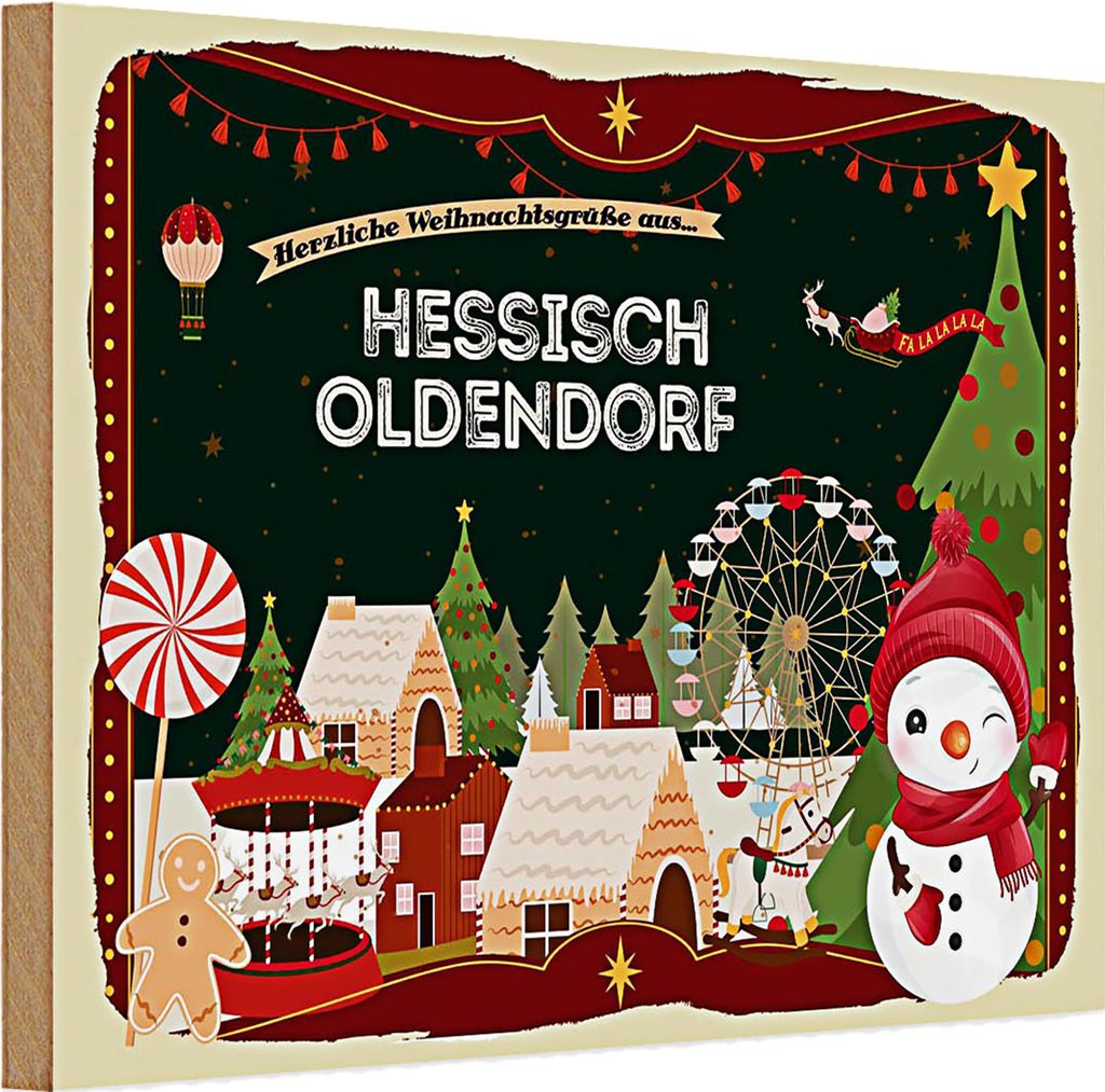 Holzschild Weihnachten Grüße HESSISCH OLDENDORF 30x20cm