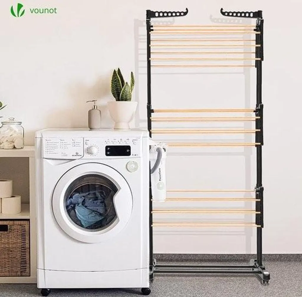 Séchoir à linge pliable 3 niveaux noir en acier grande capacité 15m - 9
