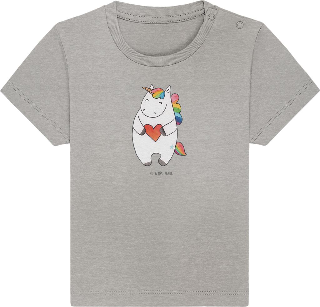 Mr. & Mrs. Panda Organic Baby Shirt Einhorn Herz 12. - 18. Monat - Heather Grey - Geschenk, Einhörner, Bunt, Unicorn, Top, Kinder T-Shirt, Babyshi...