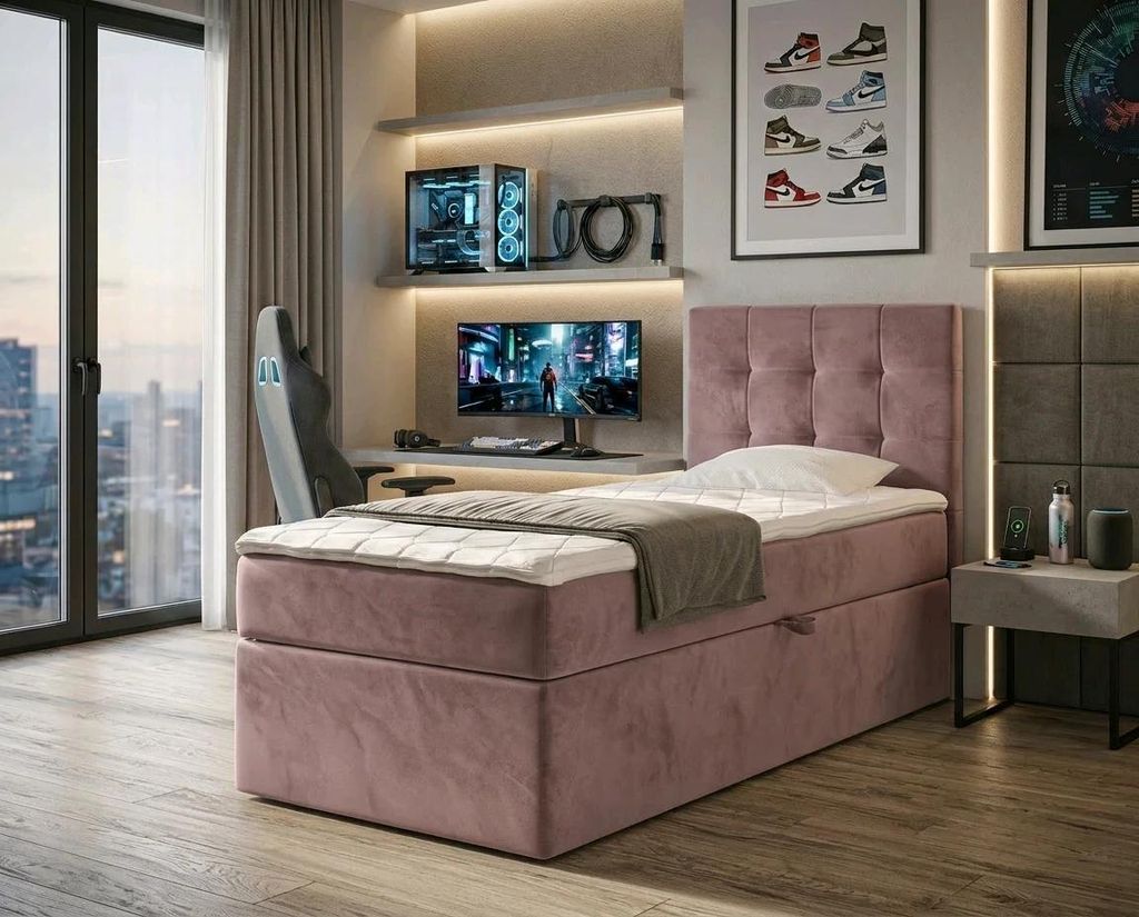 NORDELO Boxspringbett INCANTO 120x200 cm AMOR Velvet Rosa Produktbild 