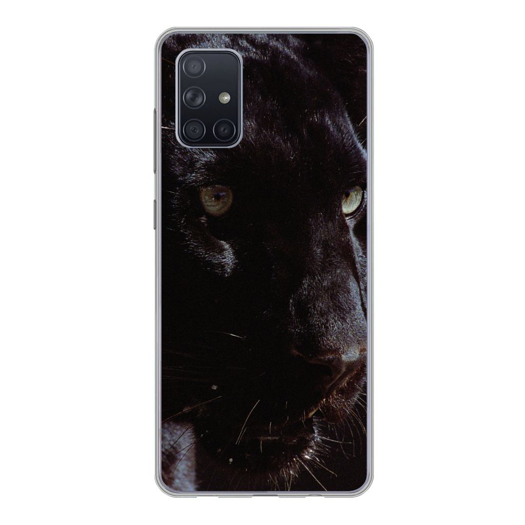 MuchoWow Handyhülle Schutzhülle Hülle für Samsung Galaxy A51 Panther - Tier - Schwarz Silikon Softcase Handy Hülle - Schutzabdeckung