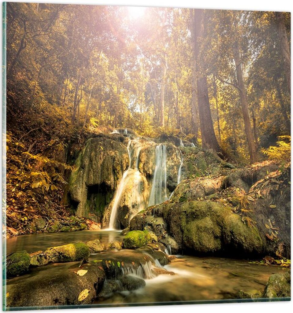 Bilder auf glas - Wald Wasserfall Natur Umwelt - 50x50cm - Glasbilder - Wandbilder - Kunstdruck - zum Aufhängen bereit - Wanddekoration aus Glas -...