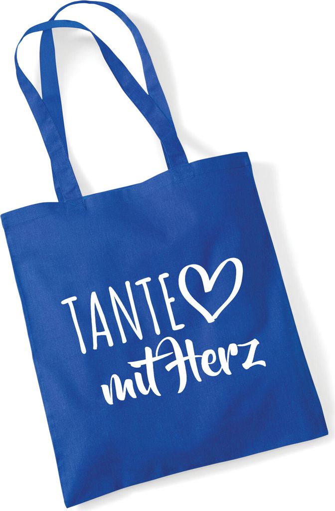 Huuraa Jutebeutel Tante mit Herz 10 Liter Bright Royal Baumwolle Tasche Geschenkidee