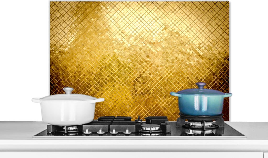 KitchenYeah Spritzschutz Küche - Küchenrückwand - Wandschutz für Herd und Spüle - Gold - Design - Abstrakt 90x60 - Alu-Dibond (Alternative ...