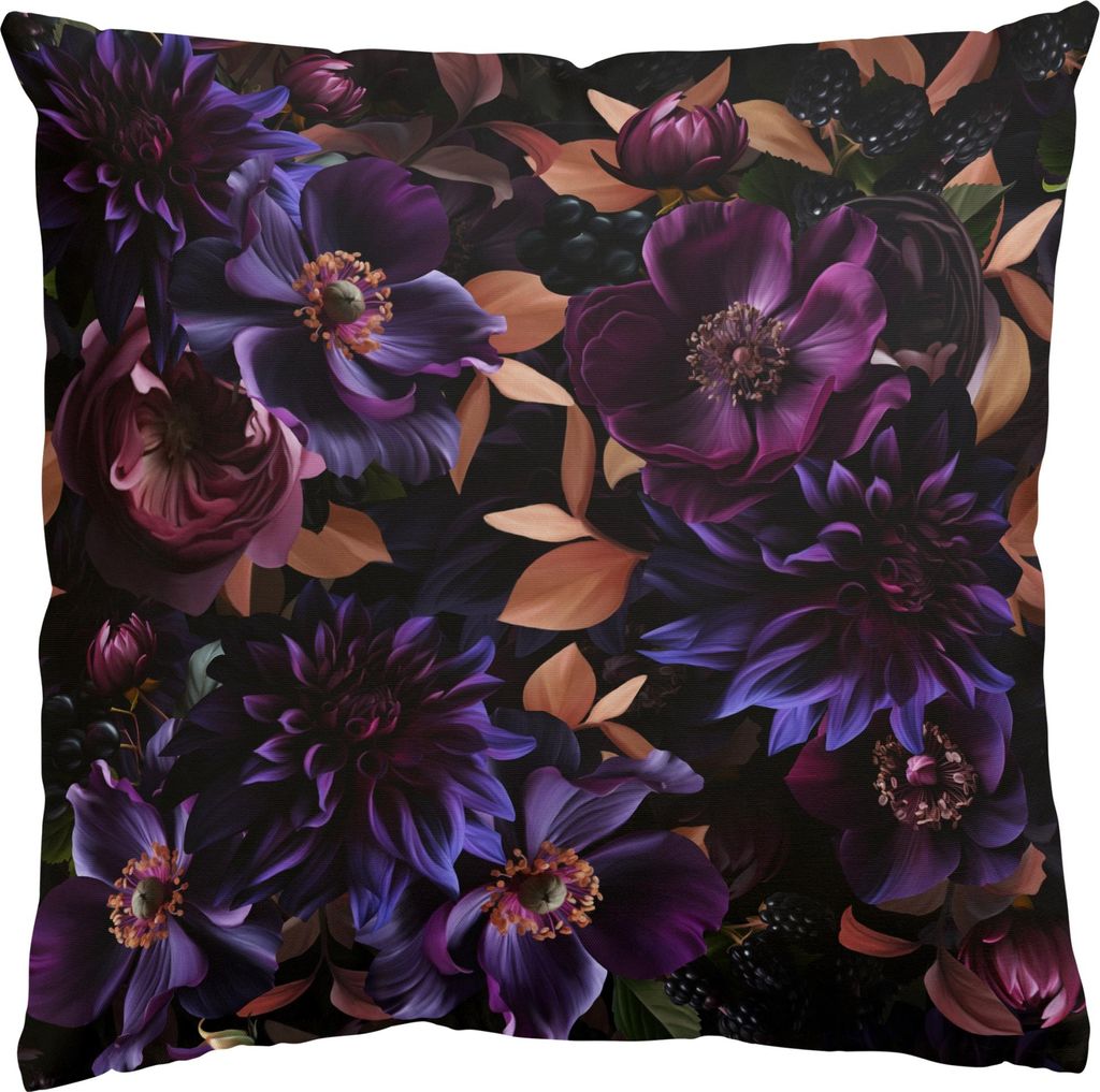 Dekokissen Blumen draußen / Outdoor Zierkissen waschbar Design violett Motiv Sofakissen ohne Füllung