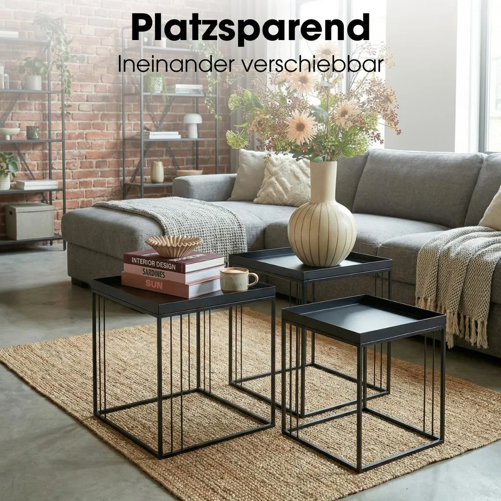 Table d'appoint salon pour petits espaces - Set de 3 tables Beth noir - 7